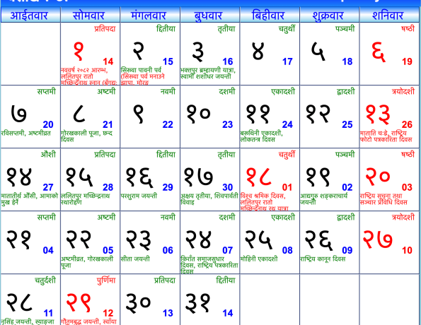 Jestha Calendar
